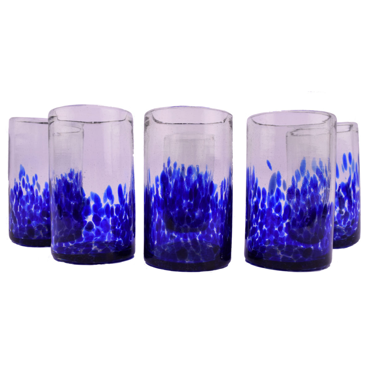 Glass Tumbler | Drinkware "Blue Confetti" Artisan Handblown | Set of 6