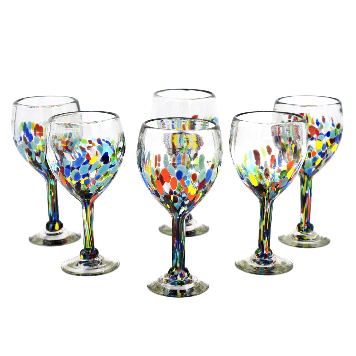 Artisan Crafted | Wine Glass | Hand-Blown "Confetti Festival" Set of 6