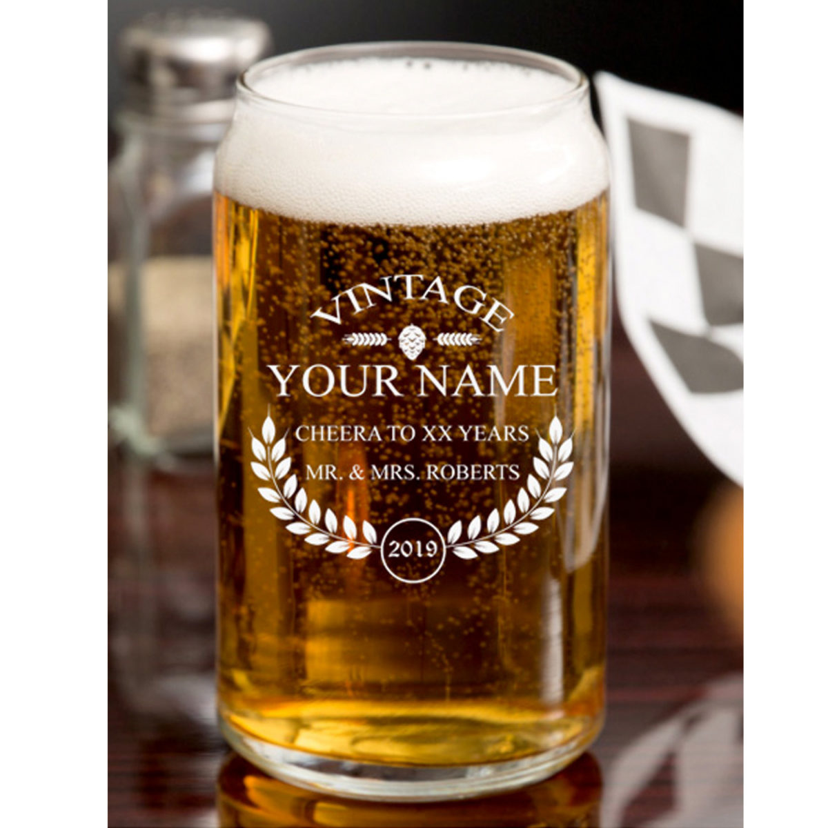 Personalized Beer Can Glass - Vintage
