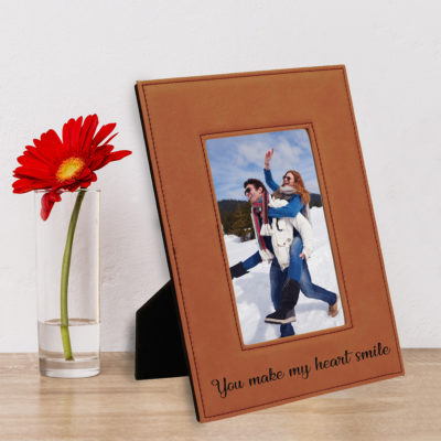custom engraved faux leather photo frame 4x6